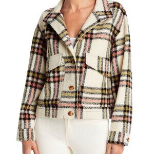 NEW Bagatelle Plaid Print Oversized‎ Cropped Jacket in Cream & Rust, Size M